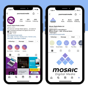 Mosaic Digital Media | Instagram page, old and new branding 