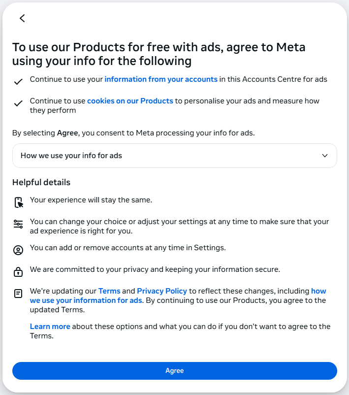 Meta's updated terms and policy.