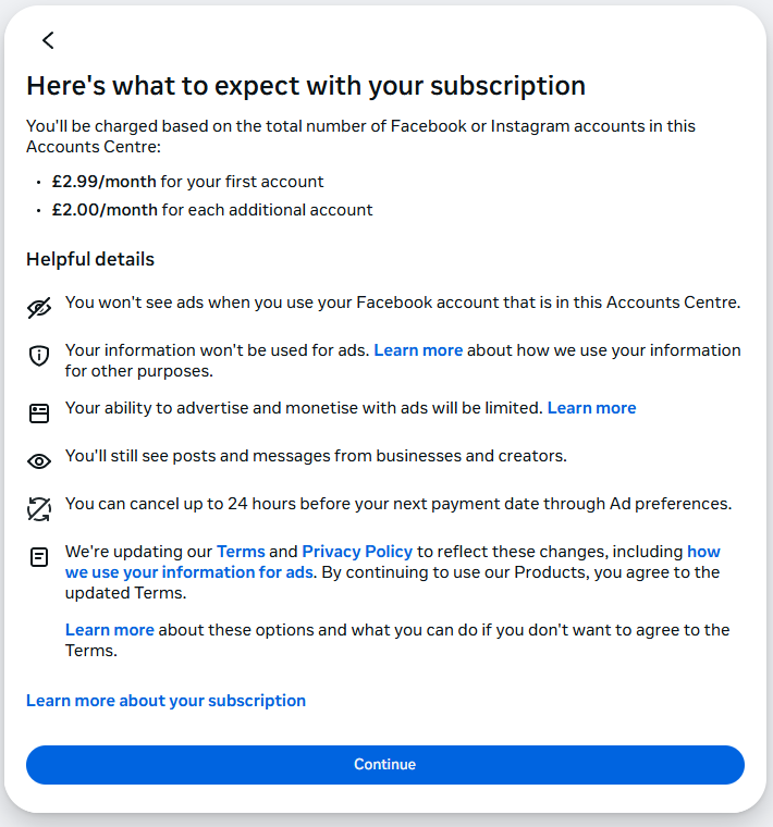New Meta subscription prices and benefits.